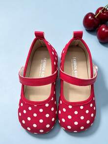 1 Pair Girls 3-13,Red White Polka Dot Single Strap Mary Jane Flats, Pearl Decor Kids Cloth Shoes, Soft Non-Slip Sole For Daily, Wedding & Photo Shoots - Red - View 8