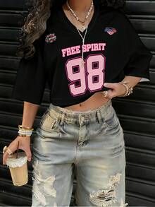 Nueva Camiseta de Animadoras con Cuello en V para Mujer - Colores mezclados - Ver 2