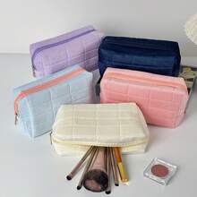 1pc/Pillow-Shaped Makeup Bag, Large Capacity Velvet Cosmetic Organizer, Portable Travel Wash Bag, Mini Cosmetic Pouch. - Decompression Pillow Makeup Bag - View 3