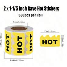POJHK  Hybsk 500pcs Rave Hot Stickers 2 X 1-1/5 Inch Fluorescent Red Hot Flame Fire Shape Labels Marking Popular Items For Restauresent Supermarkets Stores Shops (Fluorescent Red) - 螢光黃 - 查看 2