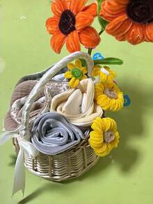 1pc Woven Rattan Wedding Flower Basket, Modern Bow Decor Flower Girl Basket, Suitable For Wedding And Christmas - Apricot - View 5