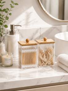 Bathroom Vanity Storage Set, Including A Transparent Cotton Swab Holder, Cotton Pad Storage Box, And Makeup Sponge Container. Transparent Countertop Storage, Suitable For Bathroom And Vanity Use. - Multicolor - View 1