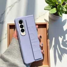 Phone Case With Retractable Wrist Strap For Samsung Galaxy Z FOLD3/FOLD4/FOLD5/FOLD6/FOLD7/FOLD8/FOLD8Ultra/W26, Minimalist Solid Color, Comfortable Touch, Fashionable Versatile Design - Light Purple - View 5