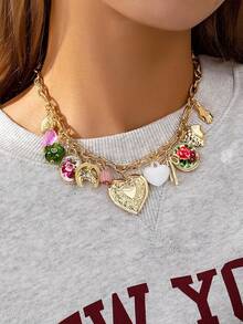 pieza de collar con dije de corazóy lazo de cerámica para mujer, collar de cuentas de perlas sintéticas con dijes, collares con dijes (cerámica hecha mano, el color, la forma y el patr - Multicolor 8 - Ver 5