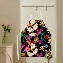 1 Stück Schürze mit Pflanzen- und Blumenmuster, Polyester-Material, geeignet zum Kochen, Grillen, Gärtnern, Malen, Maniküre, Unisex, für Innen- und Außenbereich - Verschiedenfarbig - Übersicht 3