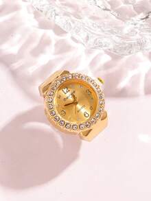 New BLINGBLING Fashion Ring Watch, Minimalist Unique Square Design With Rhinestones, Hot Style, Stackable, Niche Designer Piece, Suitable For Daily Wear, Dating, Party, Birthday Gift - one-size - View 4