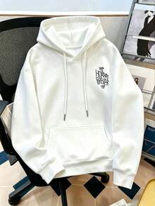 Men's Plus Size Skull Palm Tree Surfboard Back Print Hoodie, Casual Drop Shoulder Long Sleeve Pullover Sweatshirt, Suitable For Outdoor Wear, Autumn/Winter, Back To School Season - White - View 4