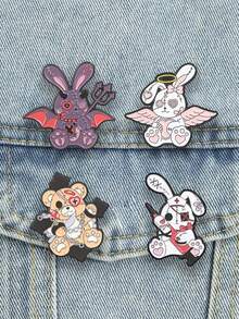 1件/組 暗黑時尚金屬琺瑯胸針 天使/惡魔刺繡徽章 Y2K卡通徽章 送給朋友的最佳禮物 - 彩色 - 查看 3