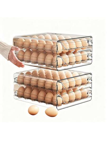 30/40/60 PCS Fridge Egg Drawer Organizer Transparent PET Plastic Multi Layer Stackable Egg Storage Box Large Capacity With Lid Kitchen Storage Container Pantry Meal Prep Convenient Access Fresh Keeping Space Organization