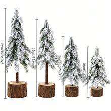 Mini Snow Flocked Christmas Tree Small Wooden Base White Snow Pine Tree For Xmas Artificial Tabletop Tiny Decoration For Bedroom Table Desk Home Party Decor Supplies - Multicolor - View 3
