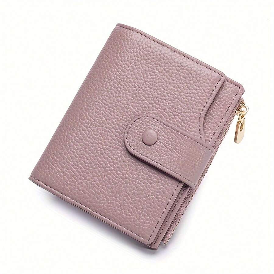 Elegant Women's Genuine Leather Folding Wallet, With A Large Capacity Design Including Credit Card Slots And A Bill Compartment. - 紫色 - 查看 1