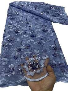 5 Yardas/1 Yarda Tela de encaje transparente con lentejuelas azul real, 2025 Encaje de malla bordado de voile suizo africano de alta calidad, adecuado para coser vestidos de novia, vestidos de fiesta - Multicolor - Ver 10