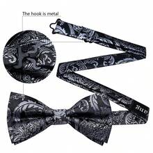 Ensemble d'accessoires pour homme 5 pièces gris à motif paisley jacquard, nœud papillon, pochette, boutons de manchette, bague, boutonnière, motifs de boutons de manchette aléatoires, décoration pour marié mariage - Gris - Voir 3