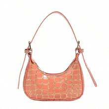 1pc Fashionable Stone Texture PU Leather Handbag With Zipper Closure, Underarm Bag, Crocodile Pattern Lipstick Handbag, Suitable For Shopping, Parties And Daily Use - A - View 9