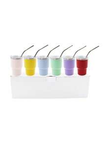 6pcs 3oz Mini Cups With Straws, 304 Stainless Steel Inner & PP Outer Shell, Non-Insulated Small Drinking Cups - Multicolor - View 8