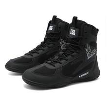 Men's Boxing, Martial Arts, Wrestling, High-Top Combat Shoes, Boxing Shoes, Training Shoes, Boots, Muay Thai Fighting Shoes, Fitness Sanda Shoes, High-Quality Men's Professional Sports Shoes, Comfortable Non-Slip Wear-Resistant Breathable Ankle Protection Textured - Black - View 15