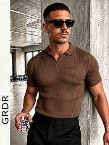 GRDR Men's Solid Color Short Sleeve Knit Sweater, Fashionable For Summer - Brown - View 7