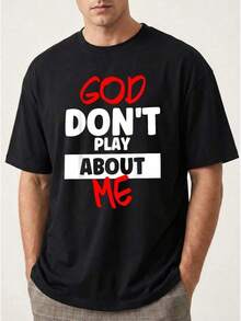 Men's Graphic T-Shirt - Red And White "God Don't Play About Me" Print | Soft Cotton Vintage Graphic Print T-Shirt | Men's Summer Casual Wear | Res Ink - 黑色 - 查看 1