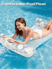 1pc Daisy Glitter Inflatable Water Hammock, Breathable Mesh Pool Floating Lounge Chair, Thickened PVC Inflatable Pillow Support For Neck And Legs, Suitable For Pool, Beach, Lake, River, Summer Outdoor Water Party Adult Floating Raft - Multicolor - View 2