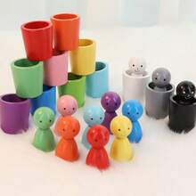 Wooden Color Sorting Cup Doll Set, Matching And Stacking Cup Game, 12 Color Recognition Peg Dolls, Preschool Learning Activity Educational Fine Motor Skills Doll, Suitable For Children 3 Years And Above, Boys And Girls Gift - 彩色 - 查看 2