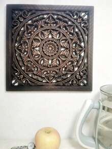 1pc Vintage Square 30cm Geometric Pattern Distressed Effect Wall Decor, Hanging Wall Decoration, Pendant, Home Wall Decor, Creative Hanging Decoration - A - View 4