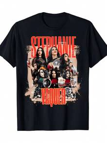Unisex Stephanie.Wakker Pattern T Shirt|Vintage80/90Era Band Pattern,Showcasing Famous Band Members,Comfortable Round-Neck Short Sleeves T Shirt,Suitable For Concerts,Summer Clothing,Lightweight And Breathable,Casual Style2026New T Shirt,Breathable Stretch Fabric,Suitable For Casual Wear In Summer,Machine Washable,Suitable For Outdoor And Home Wear,T Shirt,Pattern Printing,Comfortable Fabric. - Black - View 1