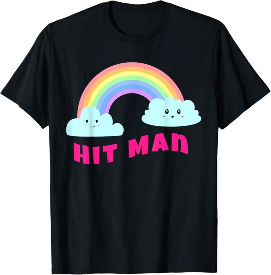 Hitman Shirts| Sarcastic Retro Rainbow Funny Hitman T-Shirt - 黑色 - 查看 1