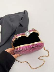 1 Buah Tas Clutch Malam Bentuk Hati Berkilau dengan Gesper Cincin Berlian Imitasi dan Tali Rantai Logam Tipis, Tas Selempang Pesta Pernikahan Gaya Gadis Manis dan Keren #HeartShapeEveningClutch #GlitterMiniBag #RhinestoneRingClasp #PartyCrossbodyPurse - Berwarna merah muda - View 12