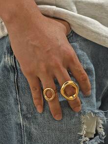 2pcs Men's Ring Set Hollow Design Suitable For Men's Daily Wear - 2-piece Openwork Ring Set - View 9