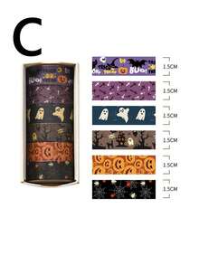 24/6pcs Halloween Washi Tape Set, Pumpkin Ghost Bat Tombstone Pattern Decorative Masking Tape, Vintage Halloween Themed Craft Tape For Journal Scrapbook Gift Wrapping Halloween Party Decor Supplies, Halloween Decoration, Halloween DIY Handicrafts, Halloween Party Supplies - Multiple Styles - View 8