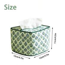 1pc Blue Printed Tissue Box, Soft Reusable Bohemian Floral Style Design, Suitable For Home, Bedroom, Vanity, Dining Table, Nightstand And Office - Multicolor - View 4