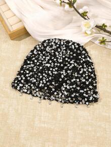 1pc Beach Vacation Casual Versatile Solid Color Hollow Out Sequin Knit Beanie - Multicolor - View 9