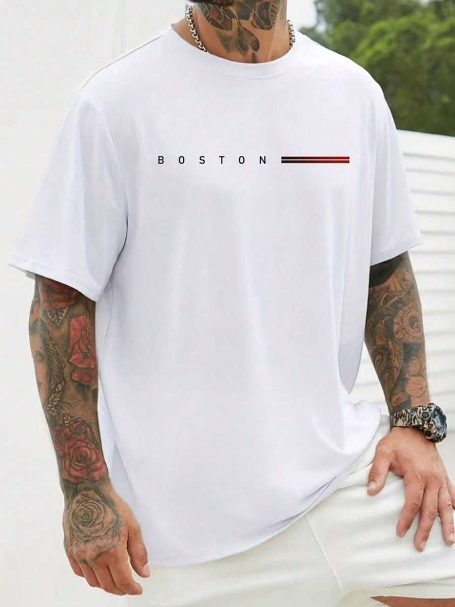 Versatile Casual Loose Fit Short Sleeve T-Shirt With Fun Print, For Vacation, Work And Everyday Wear - Merah - View 1