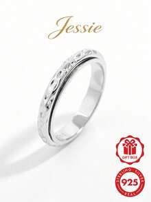1pc Fashionable Minimalist Versatile 925 Silver Smooth Textured Rotatable Double-Layer Ring Design, Suitable For Women's Dating, Party, Daily Wear - Silver - View 1