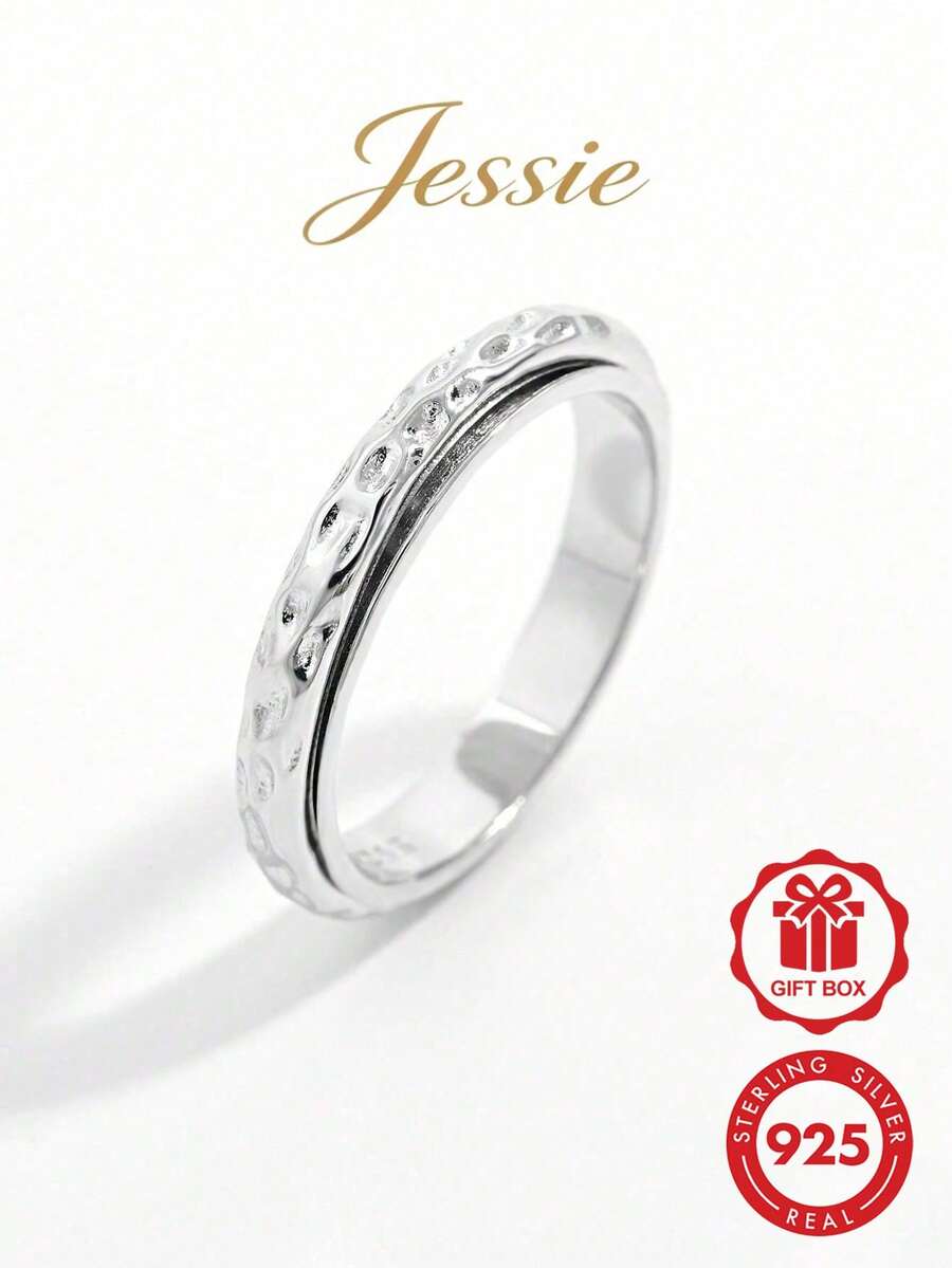 1pc Fashionable Minimalist Versatile 925 Silver Smooth Textured Rotatable Double-Layer Ring Design, Suitable For Women's Dating, Party, Daily Wear - Silver - View 1
