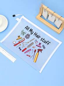 「All My Hair Stuff」印花透明網格收納袋，便攜式網格化妝包、盥洗用品收納袋、旅行化妝包、透明髮飾美容收納袋，度假必備海灘收納用品；適用返校、寄宿學校、週末度假與日常通勤收納袋；可折疊輕便化妝包，適合商務出差與便攜隨身包，小化妝包、化妝品收納盒、大容量收納袋，創意女性禮物，返校季 - 彩色 - 查看 8