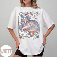 Camiseta Amplia con Diseño de Fuegos Globos Estrellas Manga Corta Casual Streetwear Estilo Urbano Aesthetic Top Urbana - Blanco - Ver 1