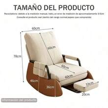 Silla Mecedora Ergonómica con Reposapiés Incluido, Ideal para Relajarte en tu Sala o Recámara - Beis - Ver 3