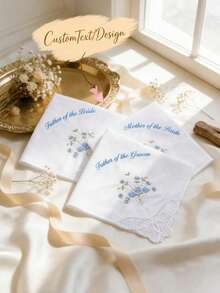 Customized Lace Linen Wedding Handkerchief, Suitable For Bride, Groom, Parents, Customizable Text Keepsake, Bridal Shower Gift, Anniversary Gift - Bouquets and Handkerchiefs - View 1