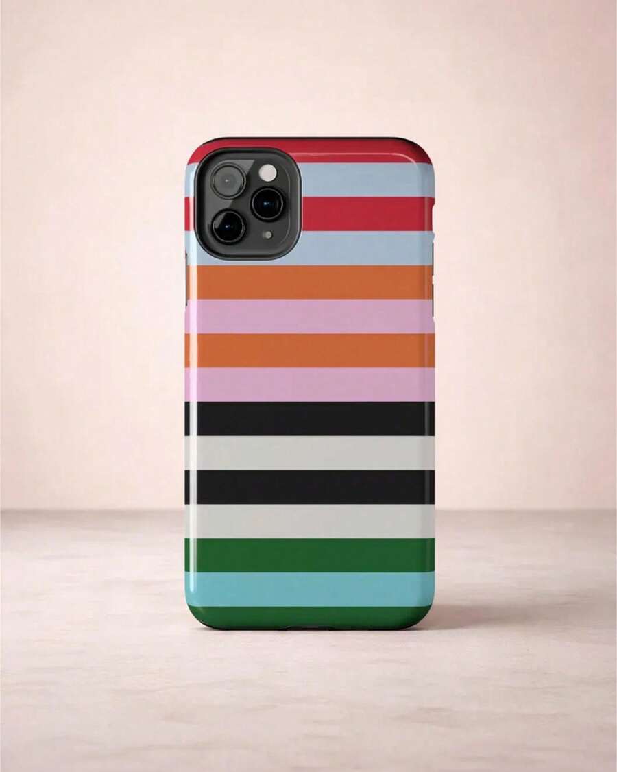 [24h Shipping From DE/FR/ES] [24-Hour On-Site Shipping] Apple 17 Pro Max Plus Colorblock Striped Phone Case| Multicolored Retro Stripes| Bright Colorful Pattern| Shiny Durable Case 23 24 25 26 - 圖片1PCS - 查看 1