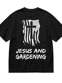 Jesus And Gardening Christian Gardening Fan T-Shirt For Women Men Cotton Short Sleeve Crew Neck Graphic Top Tee - 黑色 - 查看 1