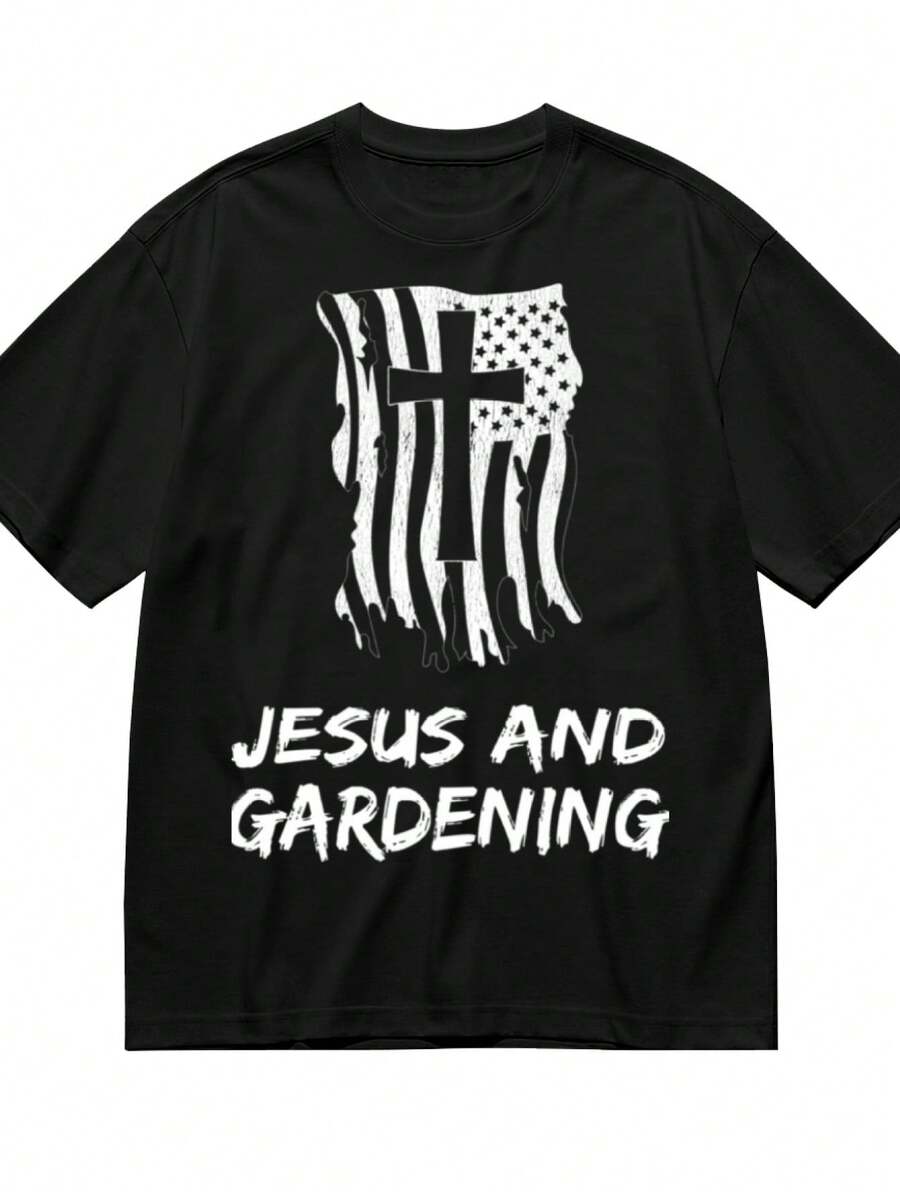 Jesus And Gardening Christian Gardening Fan T-Shirt For Women Men Cotton Short Sleeve Crew Neck Graphic Top Tee - 黑色 - 查看 1