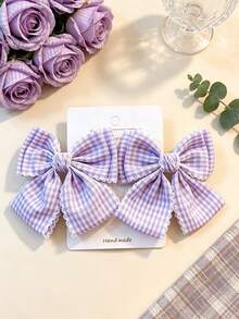 Two New Korean Style Plaid Fresh Lace Bow Hair Clips With A Gentle And Elegant College Style - Multicolor - View 3
