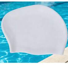 Plus Size Silicone Swim Cap For Women With Long Hair, Full Coverage, Waterproof, Comfortable, Non-Tight, Solid Color Swimming Cap - 彩色 - 查看 5