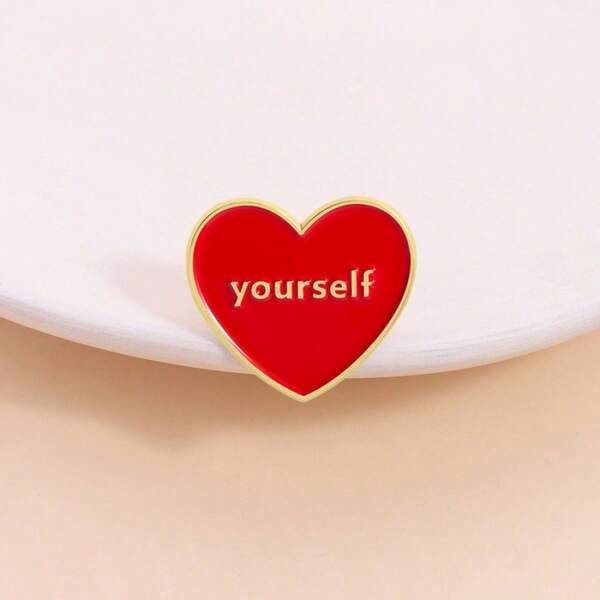 Minimalist Style Gold Frame Heart-Shaped Badge - Creative "Self" Text Badge, With Secure Safety Pin Closure, Premium Vintage Accessory For Scarves, Coats, Bags Decoration.