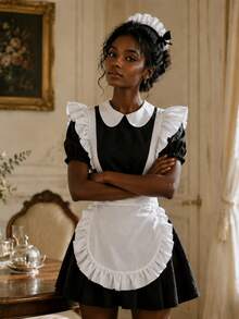 1/3/5pcs Fashion Maid Apron, Cute Ruffle Restaurant Server, White Ruffle Maid Apron, Cute Princess Style Kitchen Home Apron - Multicolor - View 1