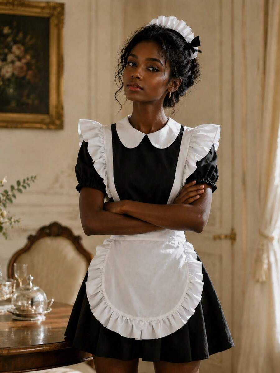 1/3/5pcs Fashion Maid Apron, Cute Ruffle Restaurant Server, White Ruffle Maid Apron, Cute Princess Style Kitchen Home Apron - Multicolor - View 1