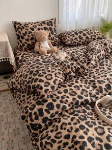 2/3pcs Brown Leopard Print Bedding Set, Soft And Breathable, Wrinkle-Resistant, Improves Sleep Quality, Luxury Hotel Style, Gift For Parents And Friends, Double-Sided Dual-Color Quilted Duvet Cover*1, Pillowcase*1/2, Size Options: Extra Large, Large, Standard Double, Single - Brown - View 6