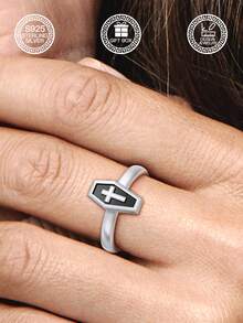 1pc S925 Sterling Silver Coffin Cross Ring, Dark Style Personalized Resin Inlaid Silver Ring, Punk Style, Suitable For Daily, Party, Bar Wear, Gift Box Included - Coffin Cross - View 9