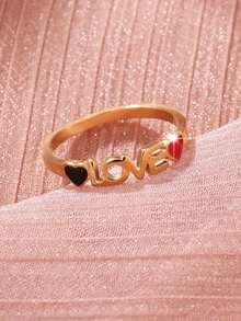 1pc Elegant Romantic "LOVE" + Heart Design Ring, Perfect Ideal Valentine's Day, Anniversary, Birthday Gift, Suitable For Wedding, Proposal, Confession, Daily Decoration - Yellow Gold - View 2